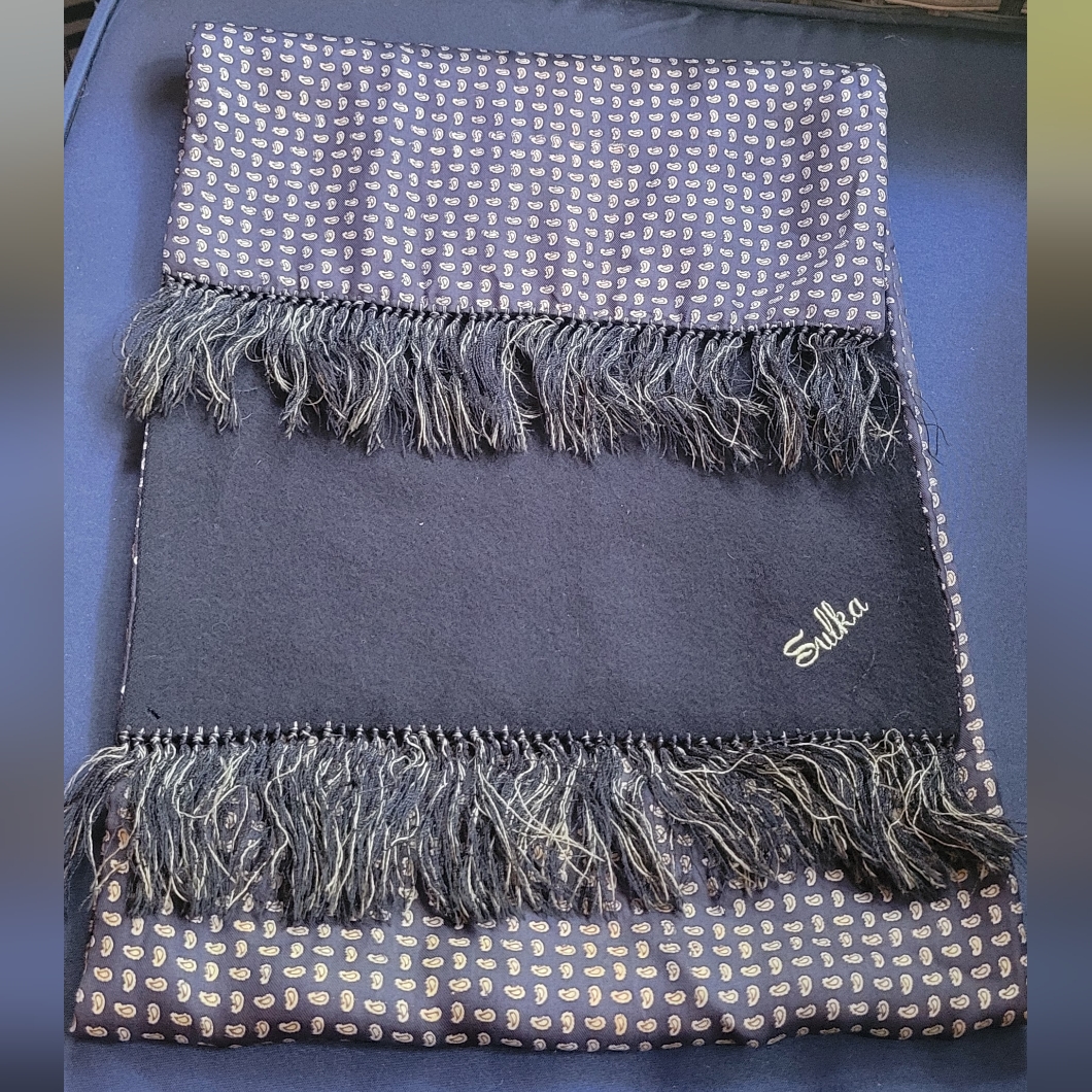 Silk Navy Blue Patterned Scarf